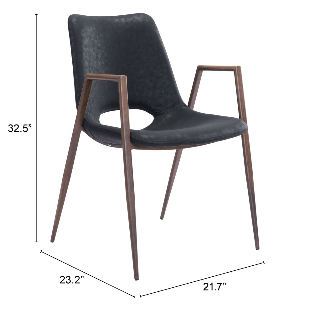 Set of Two Black And Brown Upholstered Faux Leather Open Back Dining Arm Chairs By Homeroots | Dining Chairs | Modishstore - 7