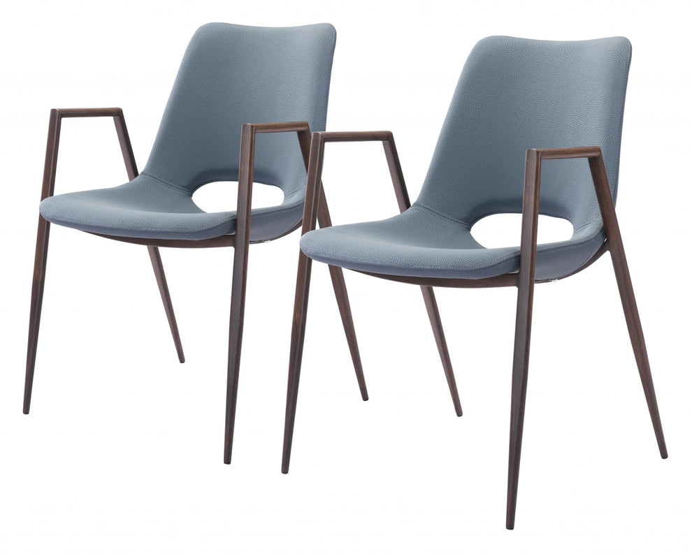 Set of Two Gray And Brown Upholstered Faux Leather Open Back Dining Arm Chairs By Homeroots | Dining Chairs | Modishstore - 2