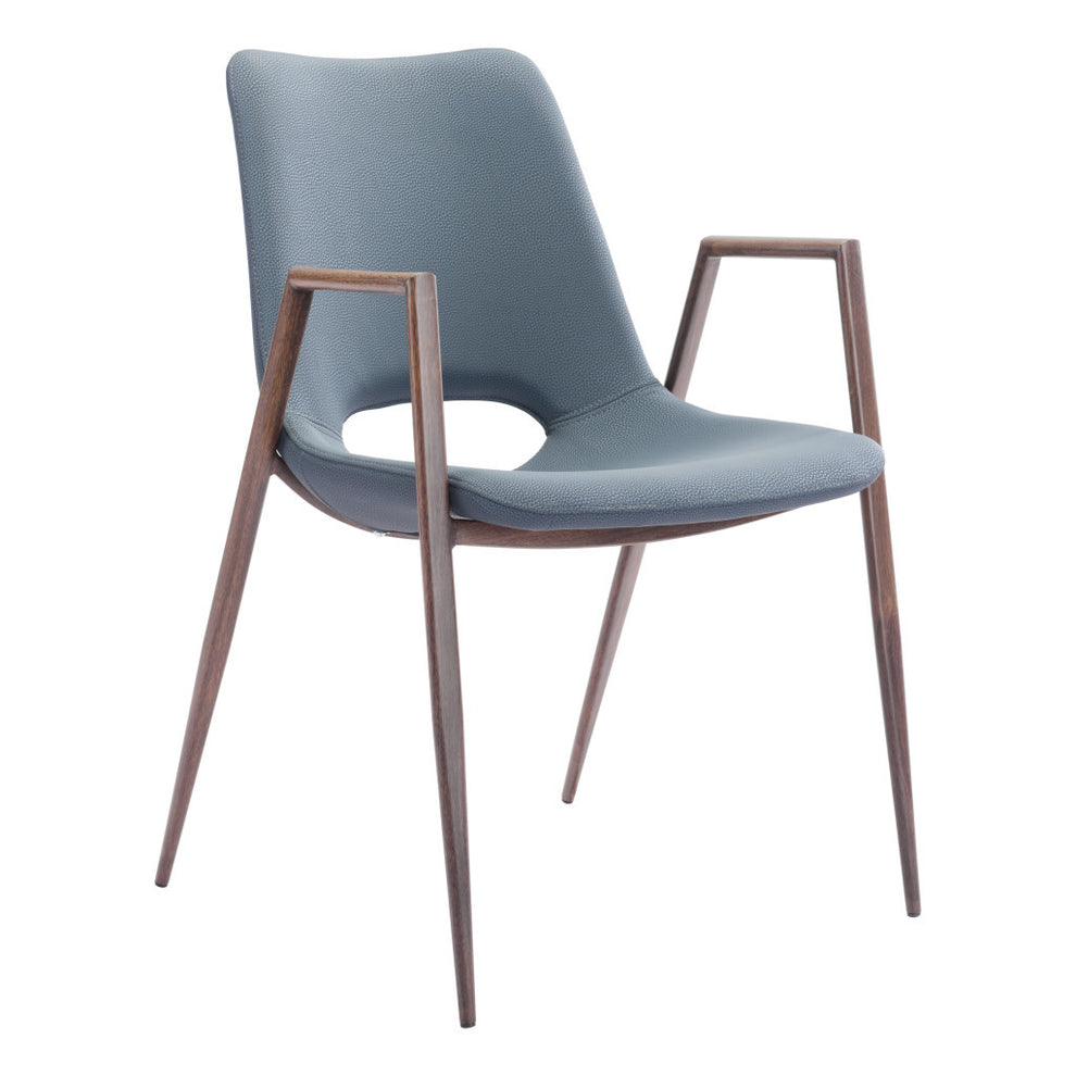 Set of Two Gray And Brown Upholstered Faux Leather Open Back Dining Arm Chairs By Homeroots | Dining Chairs | Modishstore - 3