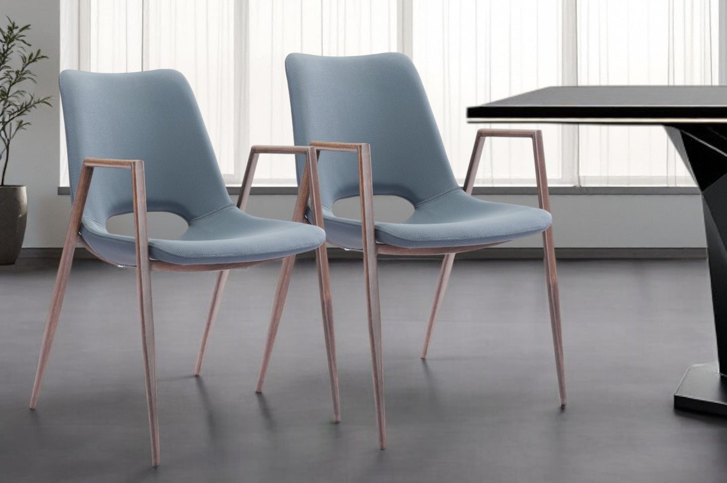 Set of Two Gray And Brown Upholstered Faux Leather Open Back Dining Arm Chairs By Homeroots | Dining Chairs | Modishstore - 1