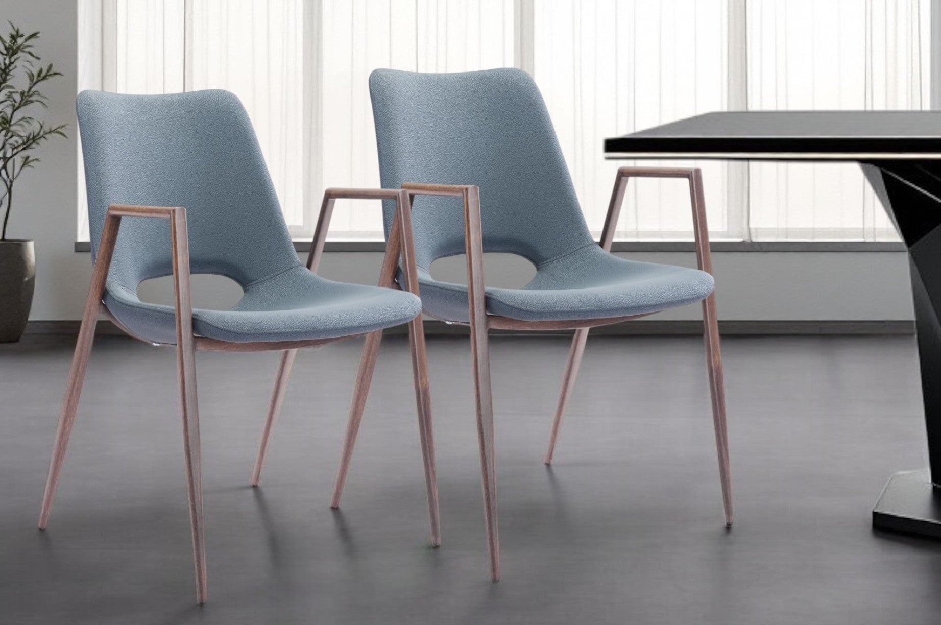 Set of Two Gray And Brown Upholstered Faux Leather Open Back Dining Arm Chairs By Homeroots | Dining Chairs | Modishstore - 1