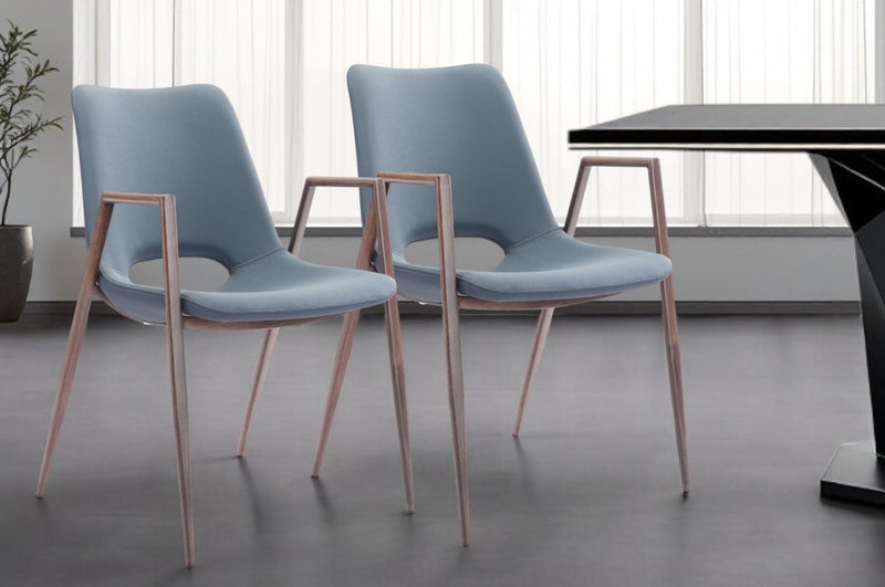 Set of Two Gray And Brown Upholstered Faux Leather Open Back Dining Arm Chairs By Homeroots | Dining Chairs | Modishstore - 1