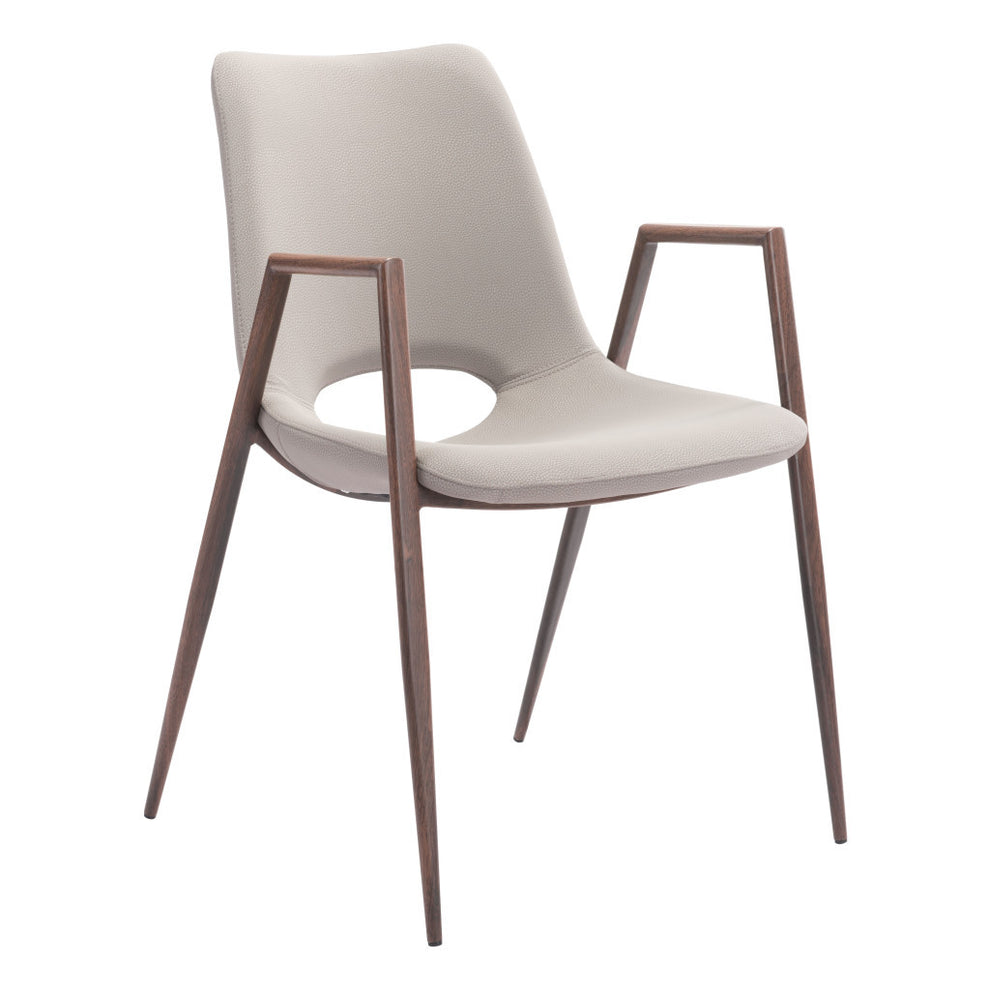 Set of Two Beige And Brown Upholstered Faux Leather Dining Arm Chairs By Homeroots | Dining Chairs | Modishstore - 4