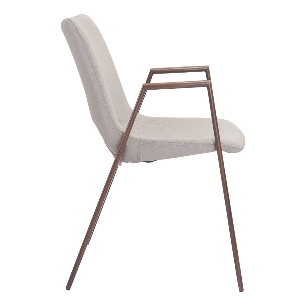 Set of Two Beige And Brown Upholstered Faux Leather Dining Arm Chairs By Homeroots | Dining Chairs | Modishstore - 2