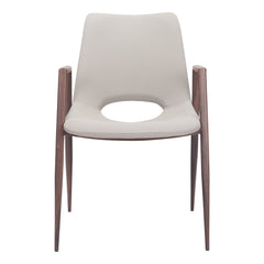 Set of Two Beige And Brown Upholstered Faux Leather Dining Arm Chairs By Homeroots