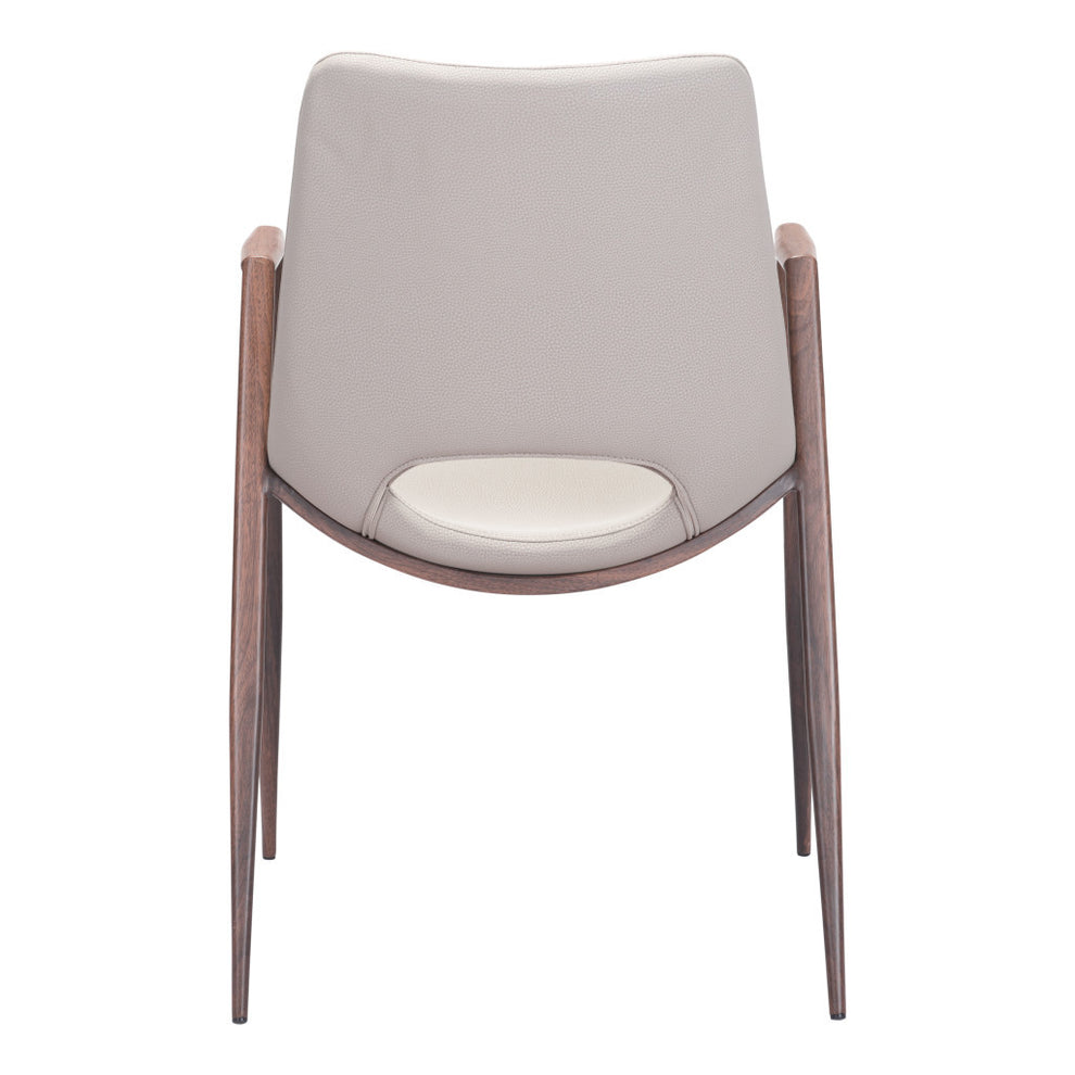 Set of Two Beige And Brown Upholstered Faux Leather Dining Arm Chairs By Homeroots | Dining Chairs | Modishstore - 3
