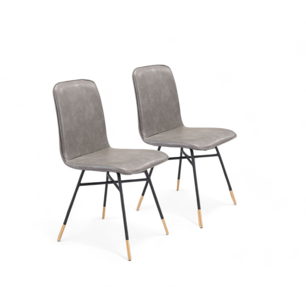 Set of Two Gray And Black Upholstered Faux Leather Dining Side Chairs By Homeroots | Dining Chairs | Modishstore - 2