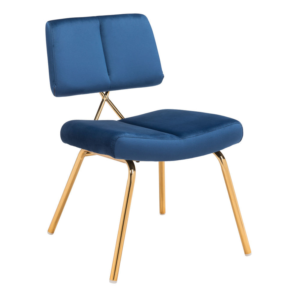 Set of Two Blue And Gold Upholstered Velvet Open Back Dining Side Chairs By Homeroots | Dining Chairs | Modishstore - 7