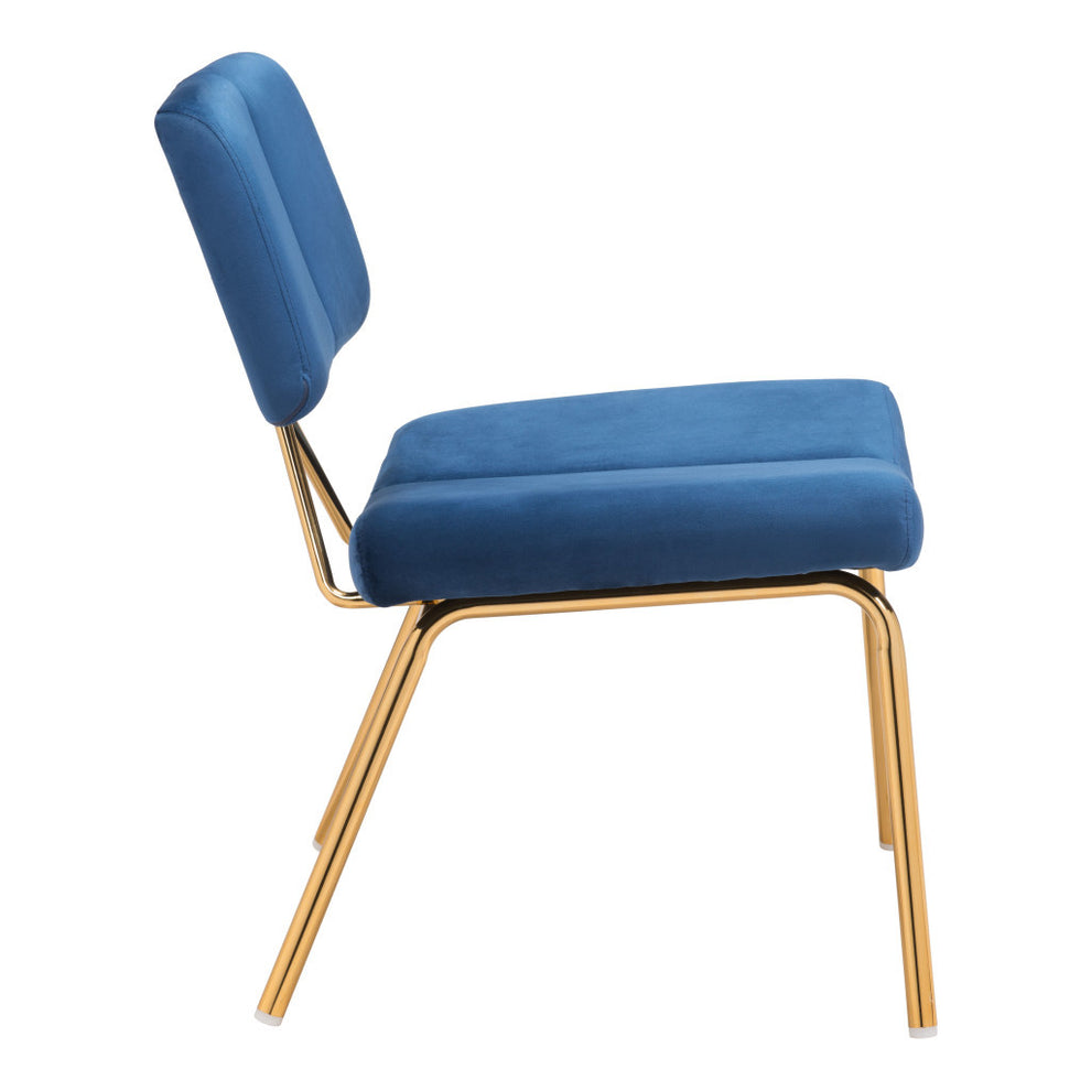 Set of Two Blue And Gold Upholstered Velvet Open Back Dining Side Chairs By Homeroots | Dining Chairs | Modishstore - 6