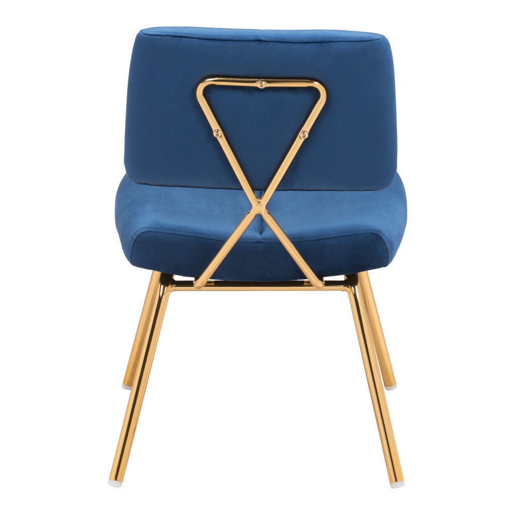 Set of Two Blue And Gold Upholstered Velvet Open Back Dining Side Chairs By Homeroots | Dining Chairs | Modishstore - 3