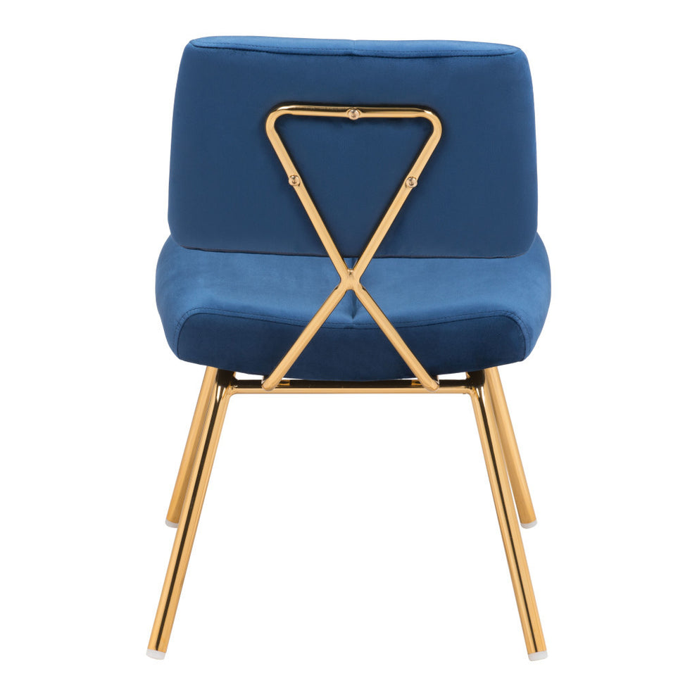 Set of Two Blue And Gold Upholstered Velvet Open Back Dining Side Chairs By Homeroots | Dining Chairs | Modishstore - 3