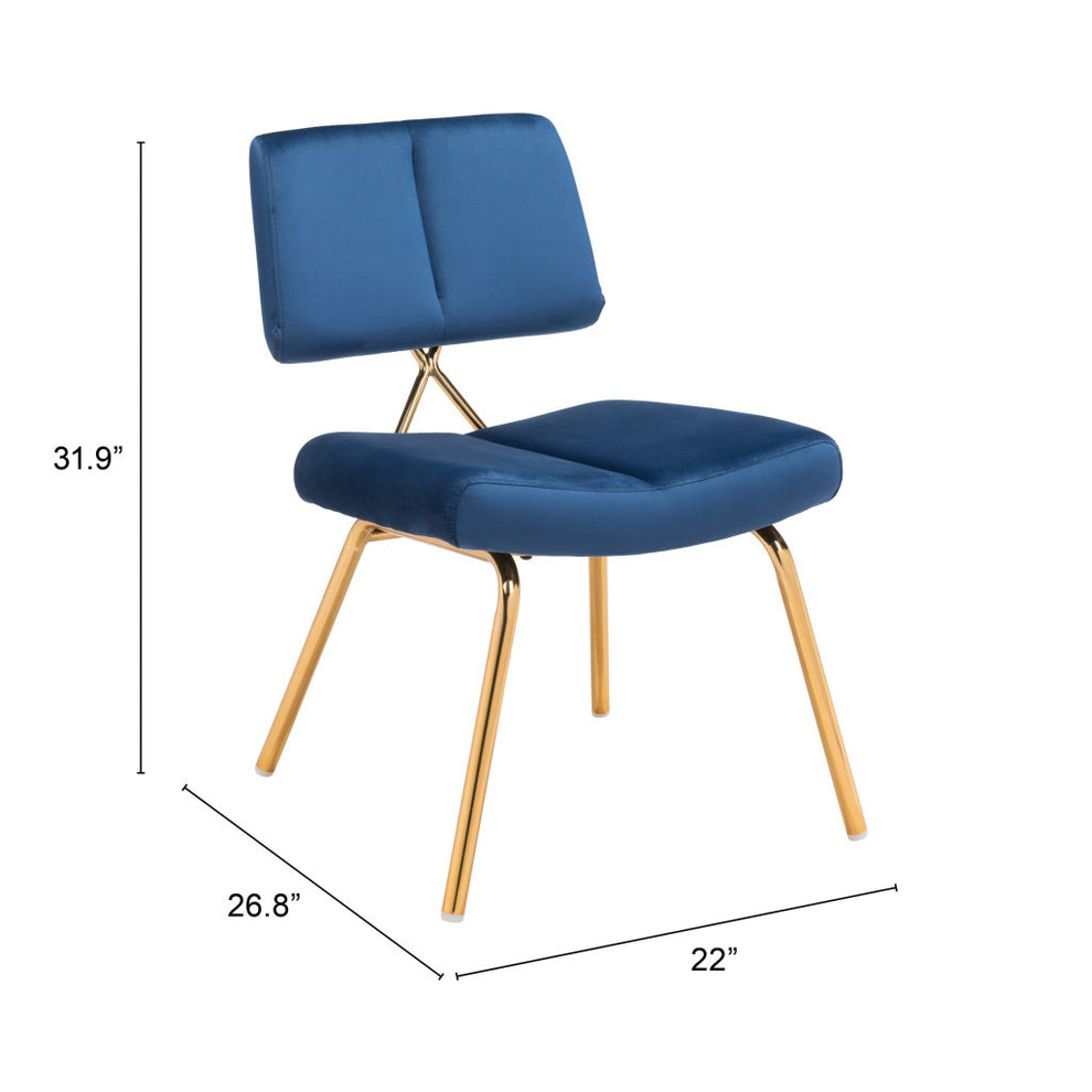 Set of Two Blue And Gold Upholstered Velvet Open Back Dining Side Chairs By Homeroots | Dining Chairs | Modishstore - 4