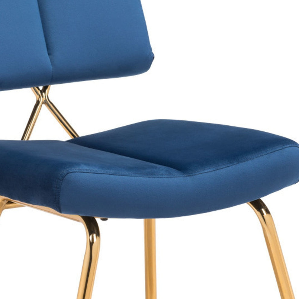 Set of Two Blue And Gold Upholstered Velvet Open Back Dining Side Chairs By Homeroots | Dining Chairs | Modishstore - 5