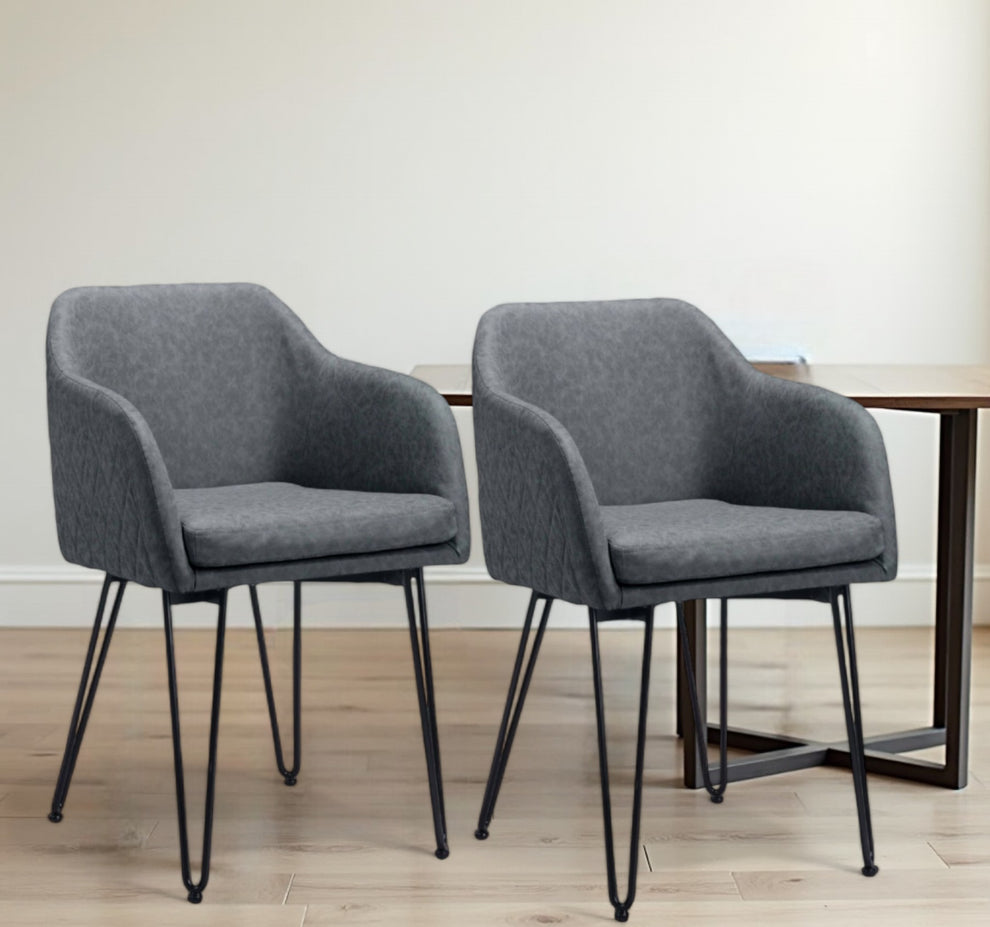 Set of Two Vintage Gray Faux Leather Dining Chairs By Homeroots | Dining Chairs | Modishstore - 6