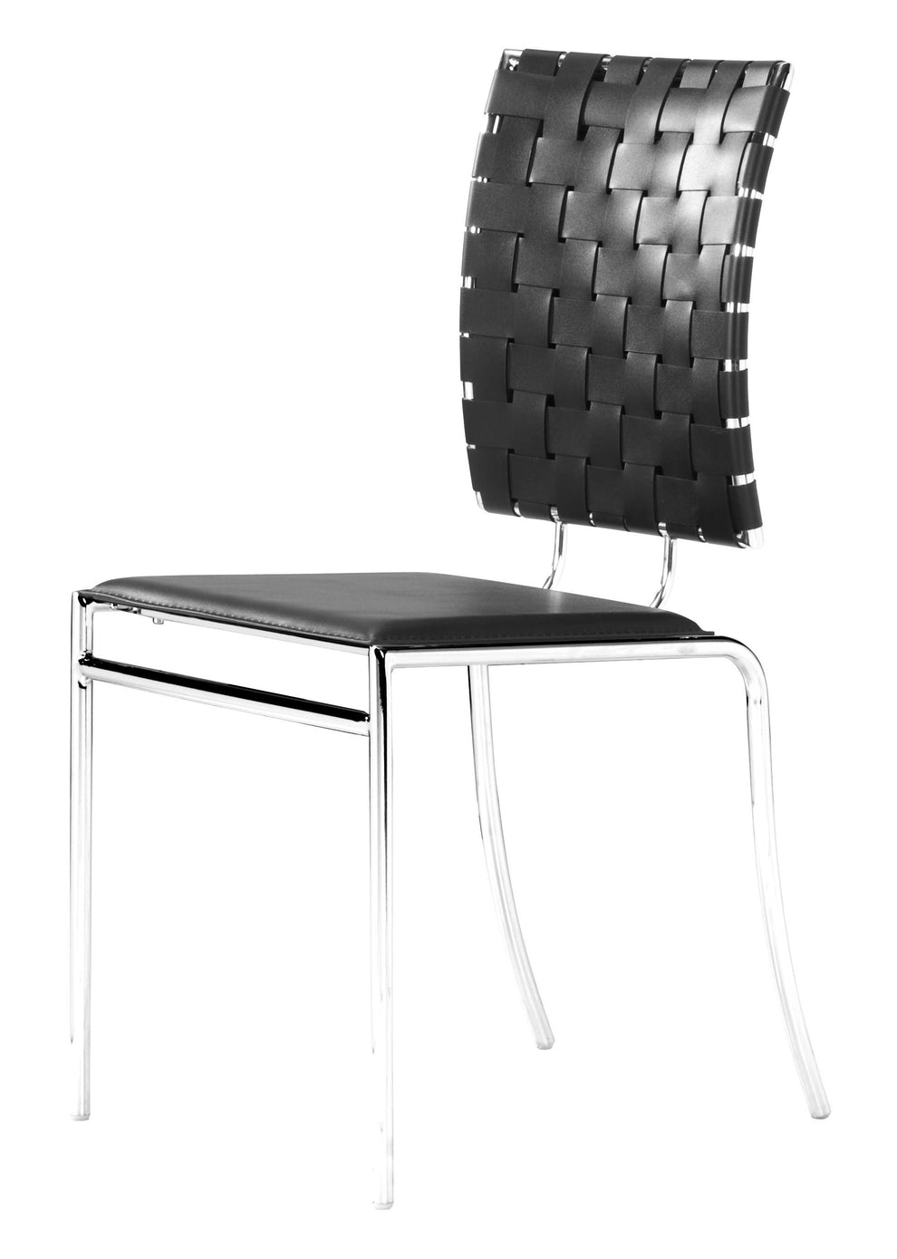 Set of Four Black And Silver Upholstered Faux Leather Open Back Dining Side Chairs By Homeroots | Dining Chairs | Modishstore - 3