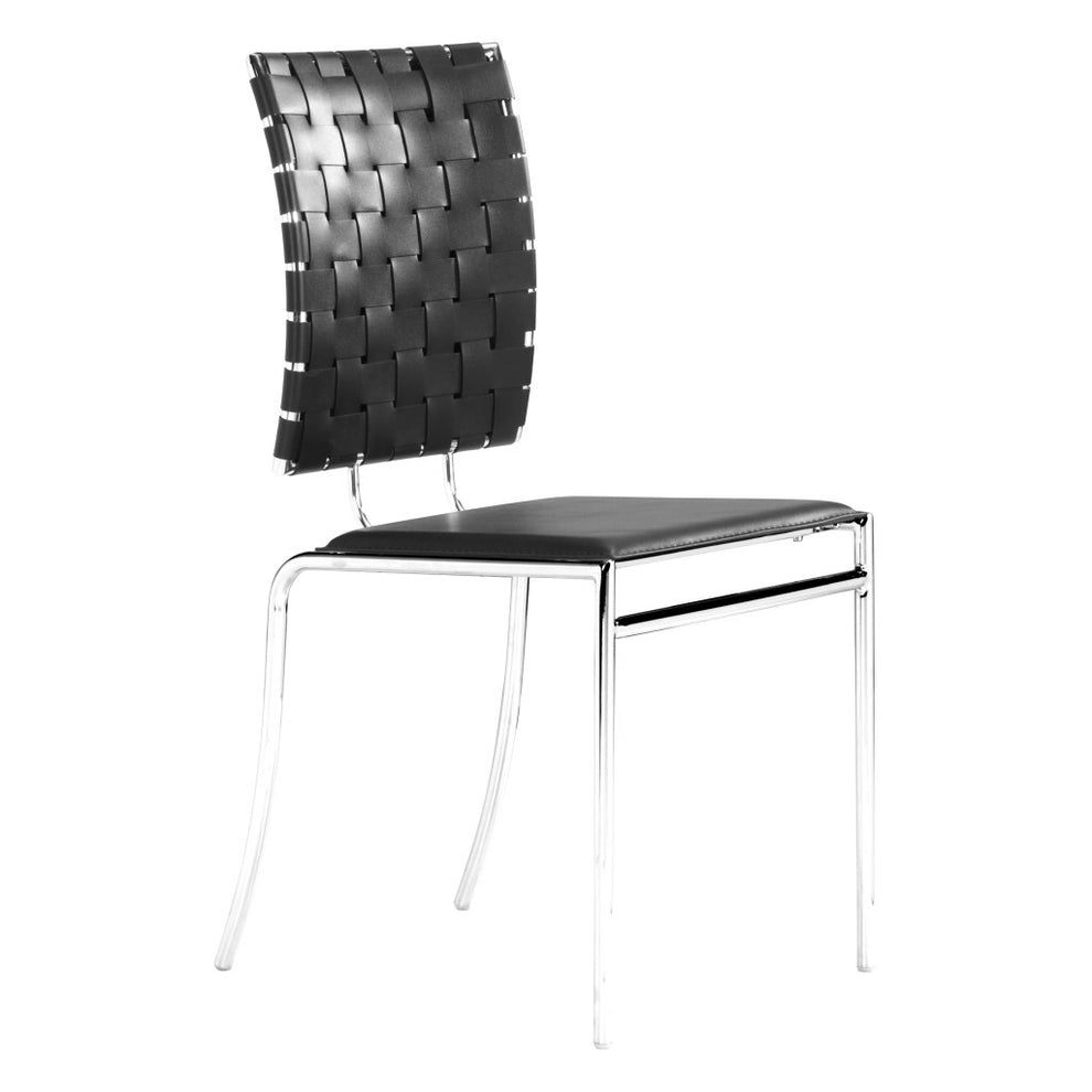 Set of Four Black And Silver Upholstered Faux Leather Open Back Dining Side Chairs By Homeroots | Dining Chairs | Modishstore - 4