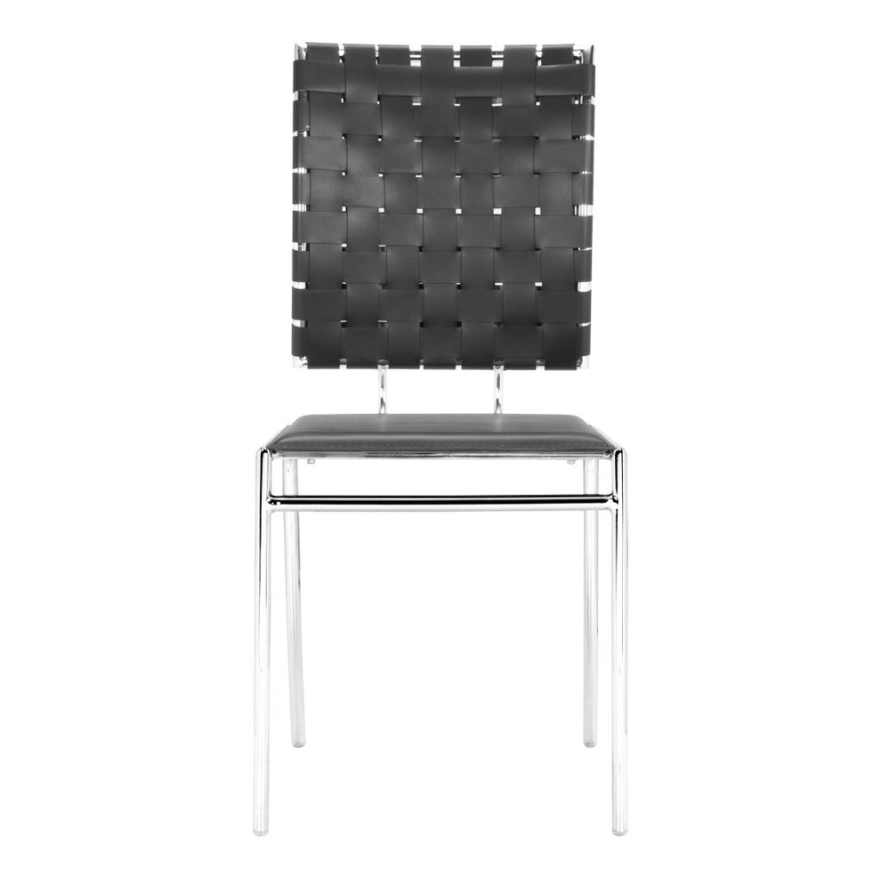 Set of Four Black And Silver Upholstered Faux Leather Open Back Dining Side Chairs By Homeroots | Dining Chairs | Modishstore - 5