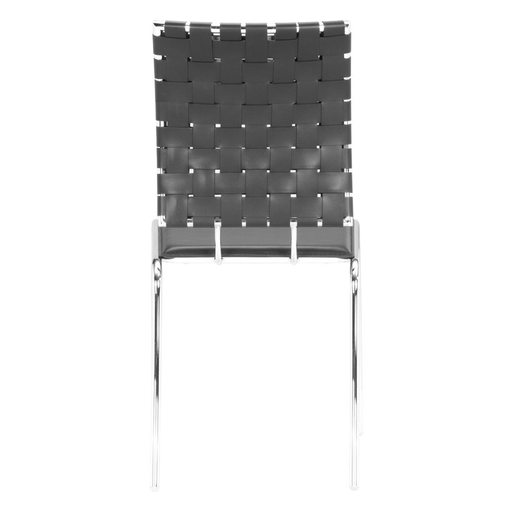 Set of Four Black And Silver Upholstered Faux Leather Open Back Dining Side Chairs By Homeroots | Dining Chairs | Modishstore - 2