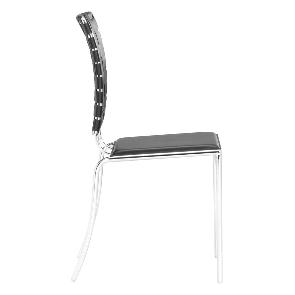 Set of Four Black And Silver Upholstered Faux Leather Open Back Dining Side Chairs By Homeroots | Dining Chairs | Modishstore - 8