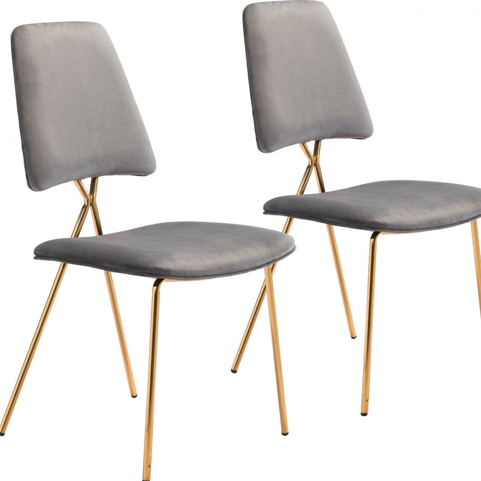 Set of Two Gray And Gold Upholstered Velvet Open Back Dining Side Chairs By Homeroots | Dining Chairs | Modishstore - 2