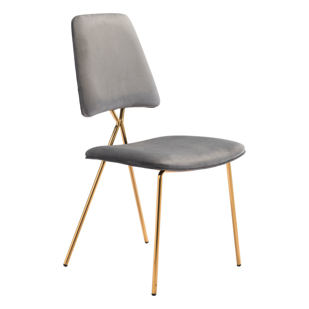 Set of Two Gray And Gold Upholstered Velvet Open Back Dining Side Chairs By Homeroots | Dining Chairs | Modishstore - 5