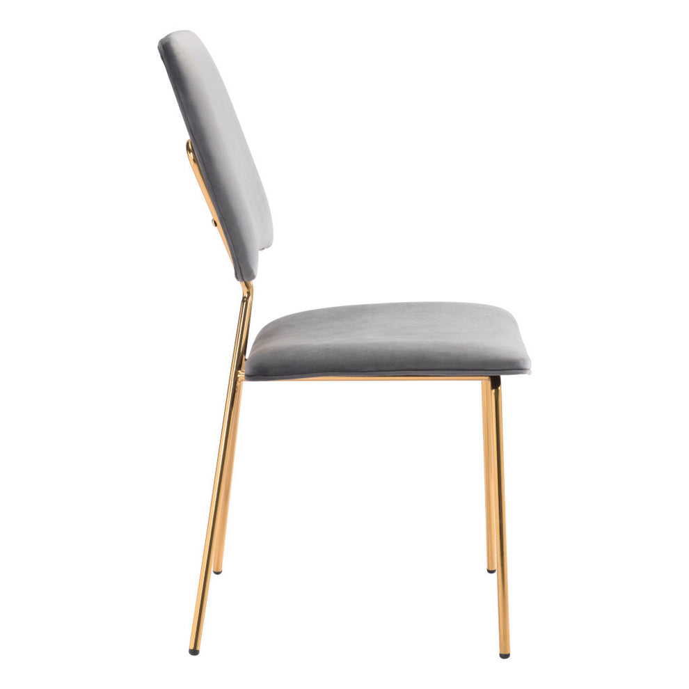 Set of Two Gray And Gold Upholstered Velvet Open Back Dining Side Chairs By Homeroots | Dining Chairs | Modishstore - 6