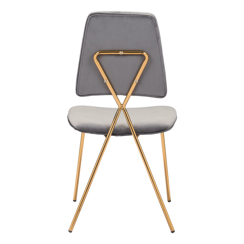 Set of Two Gray And Gold Upholstered Velvet Open Back Dining Side Chairs By Homeroots | Dining Chairs | Modishstore - 7