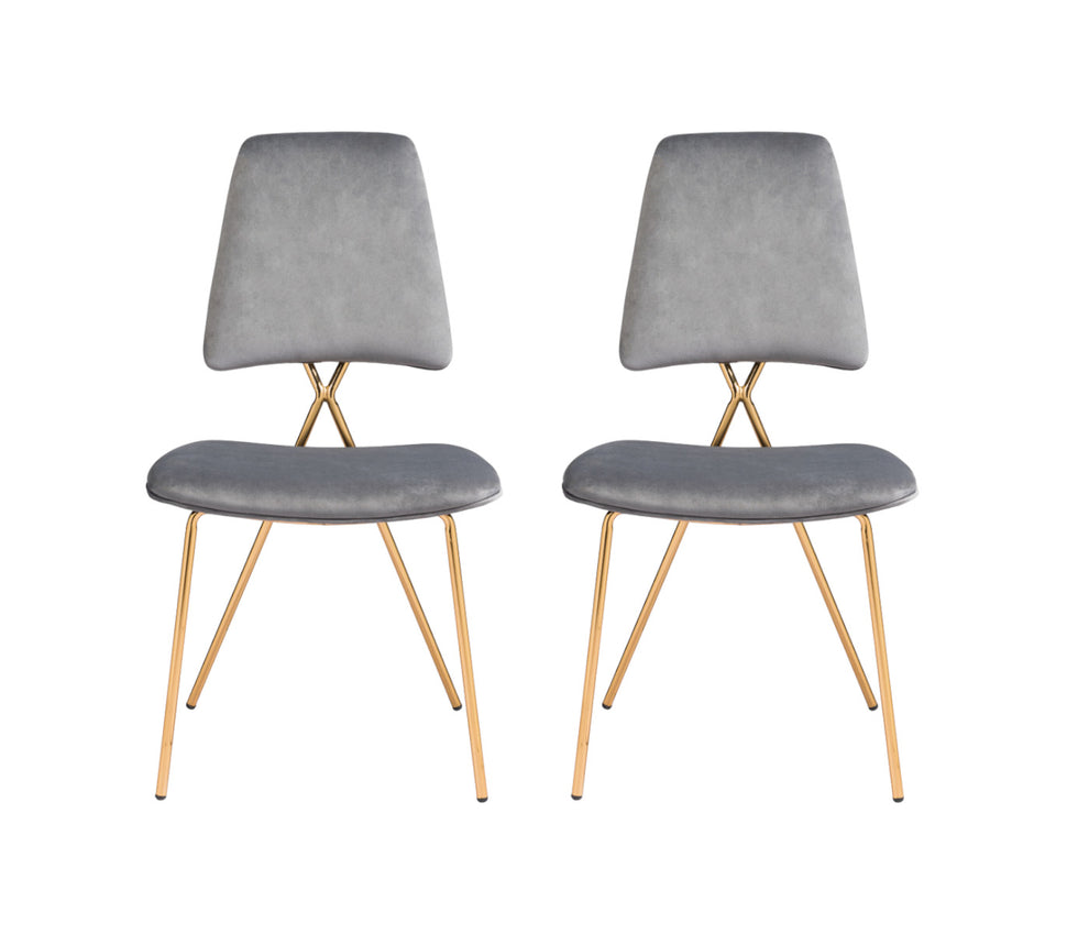 Set of Two Gray And Gold Upholstered Velvet Open Back Dining Side Chairs By Homeroots | Dining Chairs | Modishstore - 4