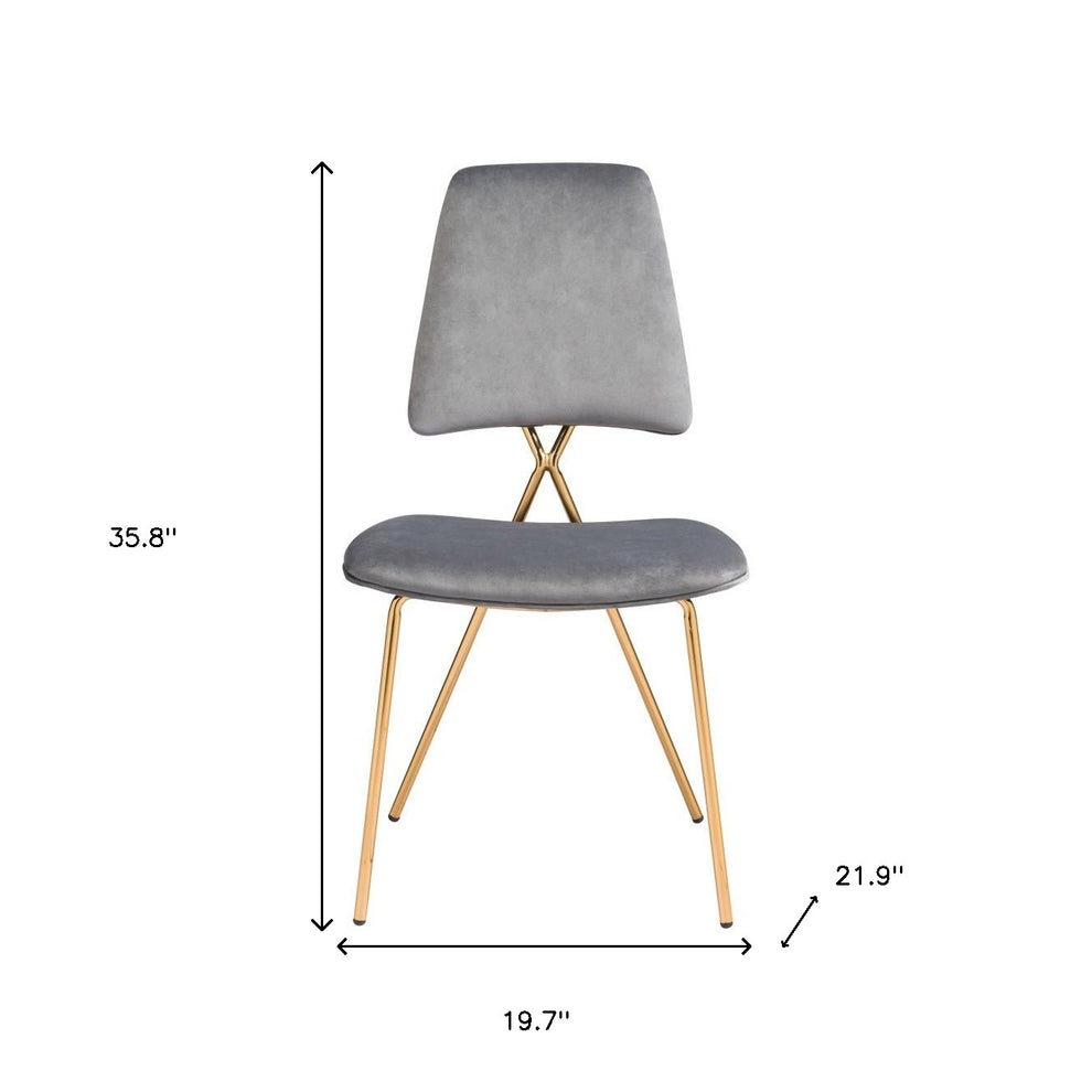 Set of Two Gray And Gold Upholstered Velvet Open Back Dining Side Chairs By Homeroots | Dining Chairs | Modishstore - 3