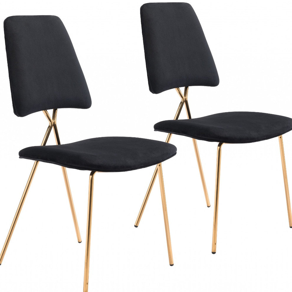 Set of Two Black And Gold Upholstered Velvet Open Back Dining Side Chairs By Homeroots | Dining Chairs | Modishstore - 6