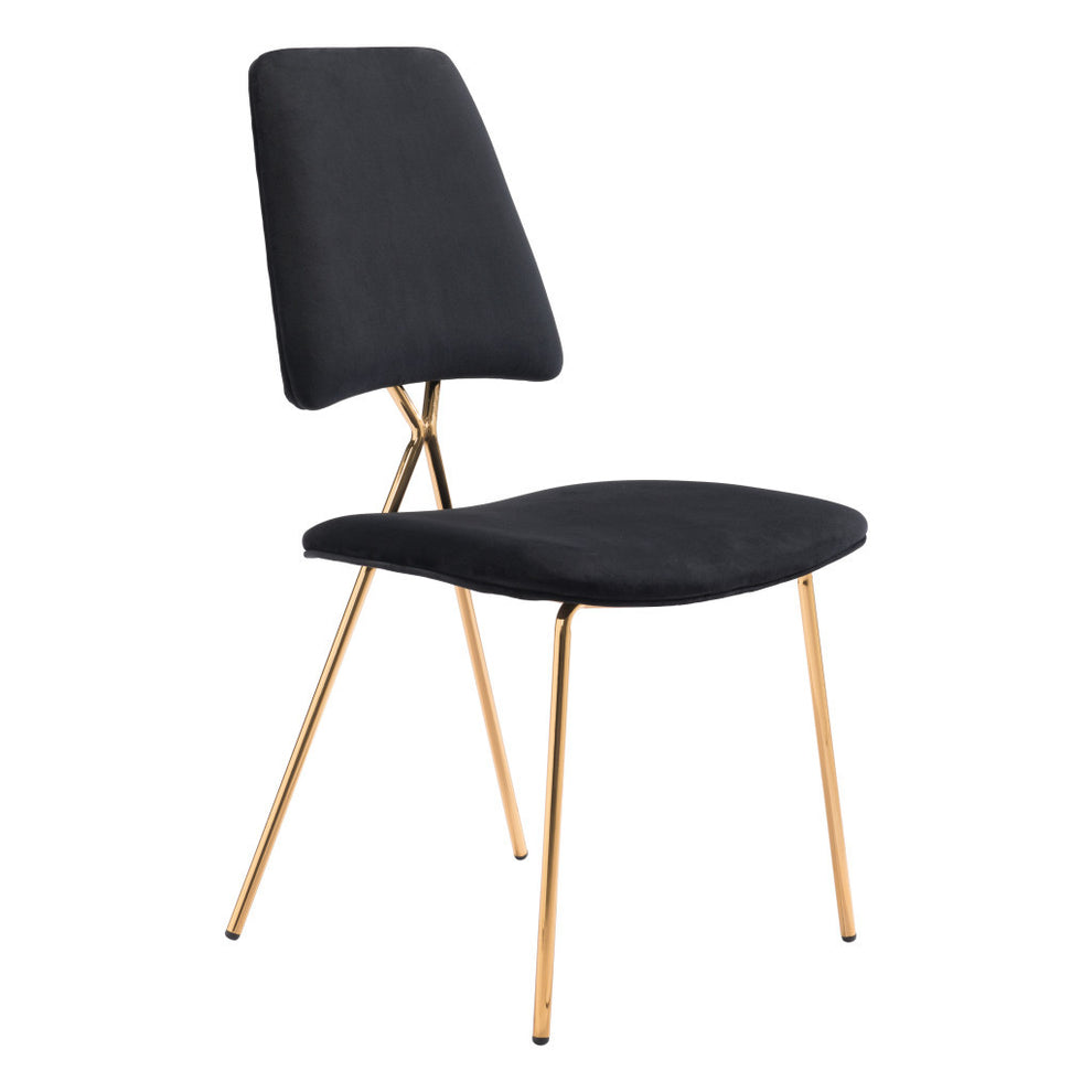 Set of Two Black And Gold Upholstered Velvet Open Back Dining Side Chairs By Homeroots | Dining Chairs | Modishstore - 2