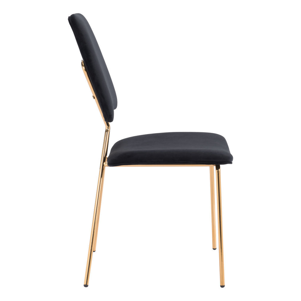 Set of Two Black And Gold Upholstered Velvet Open Back Dining Side Chairs By Homeroots | Dining Chairs | Modishstore - 3