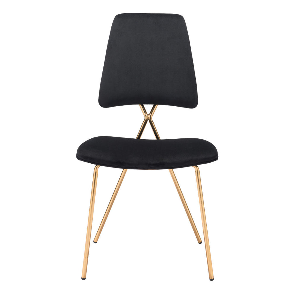 Set of Two Black And Gold Upholstered Velvet Open Back Dining Side Chairs By Homeroots | Dining Chairs | Modishstore - 4