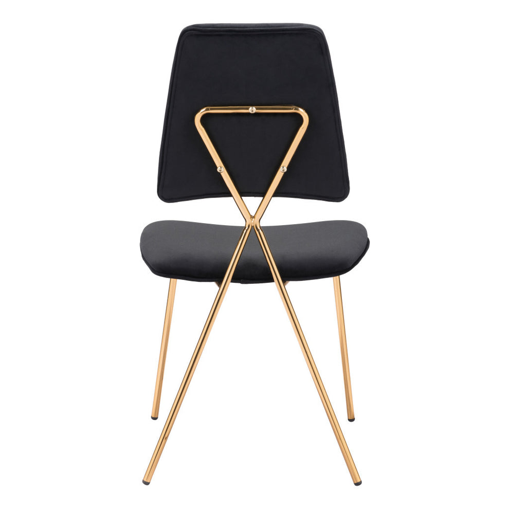 Set of Two Black And Gold Upholstered Velvet Open Back Dining Side Chairs By Homeroots | Dining Chairs | Modishstore - 5