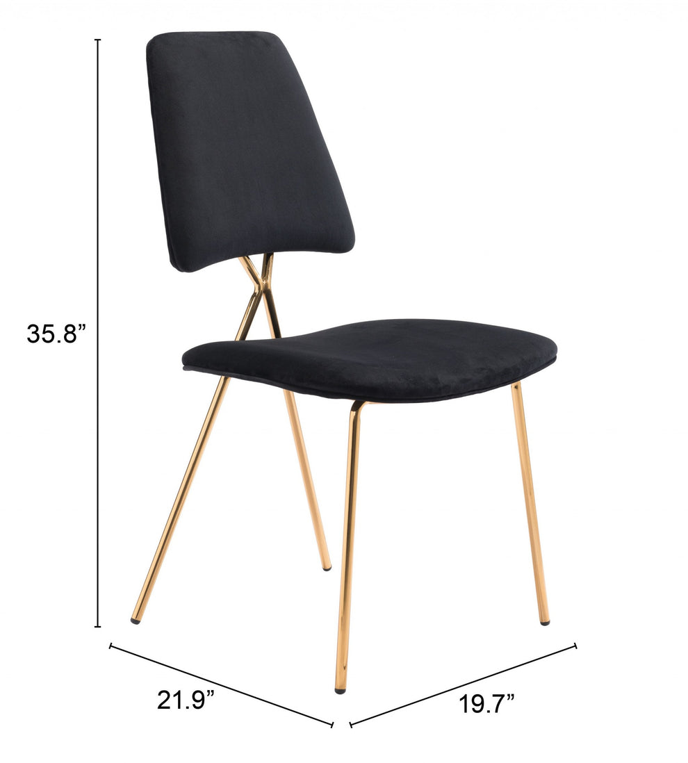 Set of Two Black And Gold Upholstered Velvet Open Back Dining Side Chairs By Homeroots | Dining Chairs | Modishstore - 7