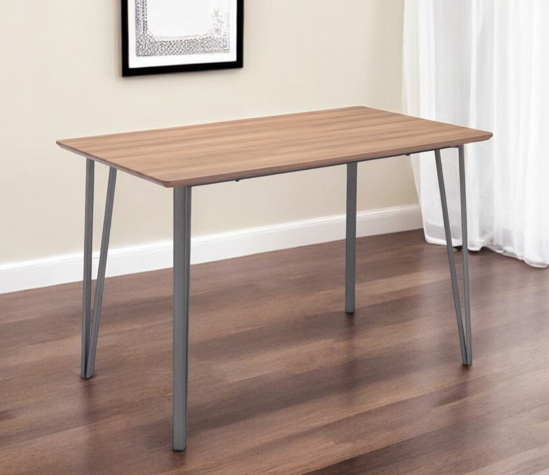 Brown And Gray Wood And Steel Dining Table By Homeroots | Dining Tables | Modishstore - 1