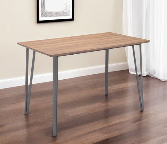 Brown And Gray Wood And Steel Dining Table By Homeroots | Dining Tables | Modishstore - 1