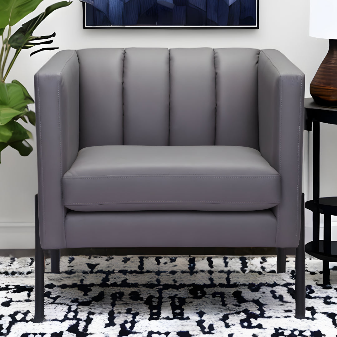 Light Gray And Black Faux Leather And Faux Leather Club Chair By Homeroots | Accent Chairs | Modishstore - 2