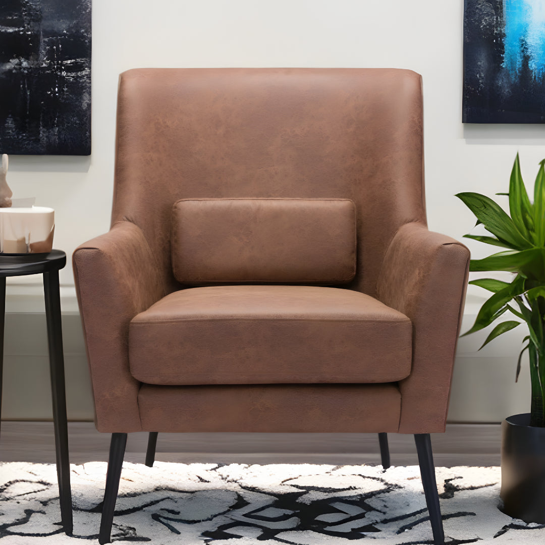 Brown And Black Faux Leather And Upholstered Arm Chair And Toss Pillow By Homeroots | Accent Chairs | Modishstore - 2