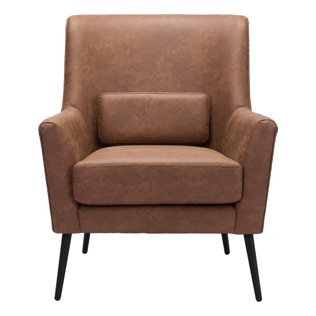 Brown And Black Faux Leather And Upholstered Arm Chair And Toss Pillow By Homeroots | Accent Chairs | Modishstore - 1