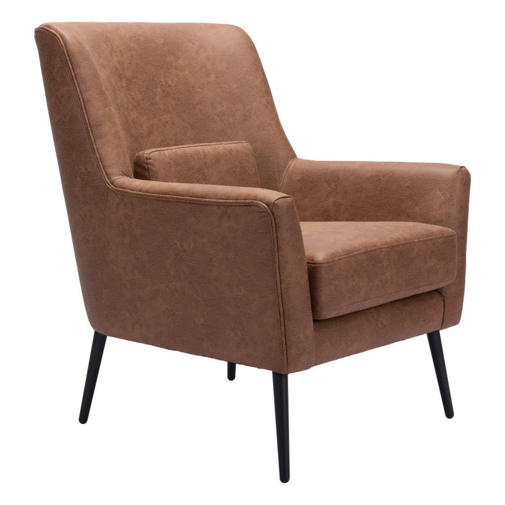 Brown And Black Faux Leather And Upholstered Arm Chair And Toss Pillow By Homeroots | Accent Chairs | Modishstore - 6