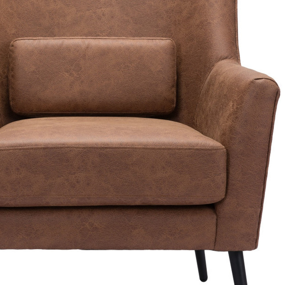 Brown And Black Faux Leather And Upholstered Arm Chair And Toss Pillow By Homeroots | Accent Chairs | Modishstore - 7