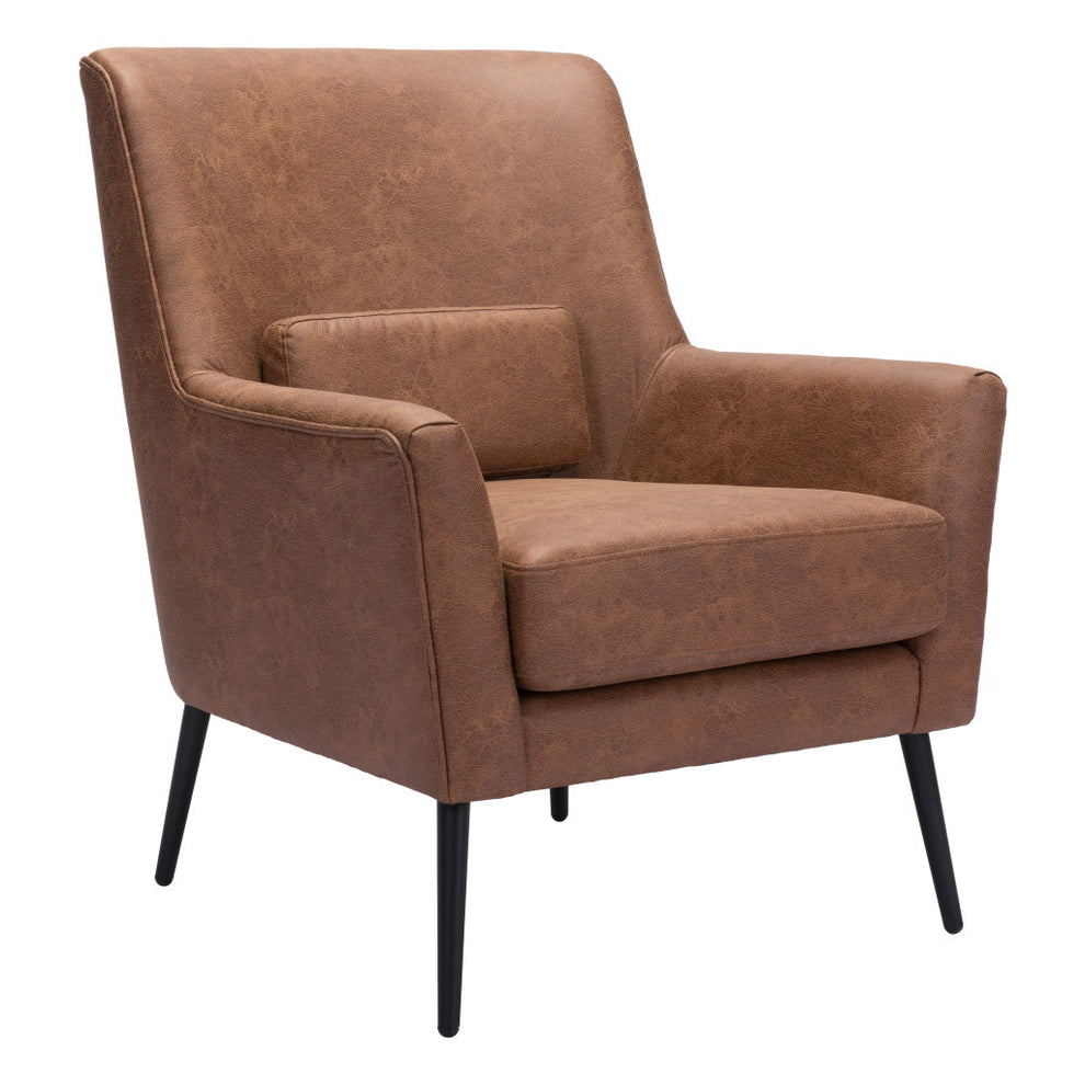 Brown And Black Faux Leather And Upholstered Arm Chair And Toss Pillow By Homeroots | Accent Chairs | Modishstore - 3