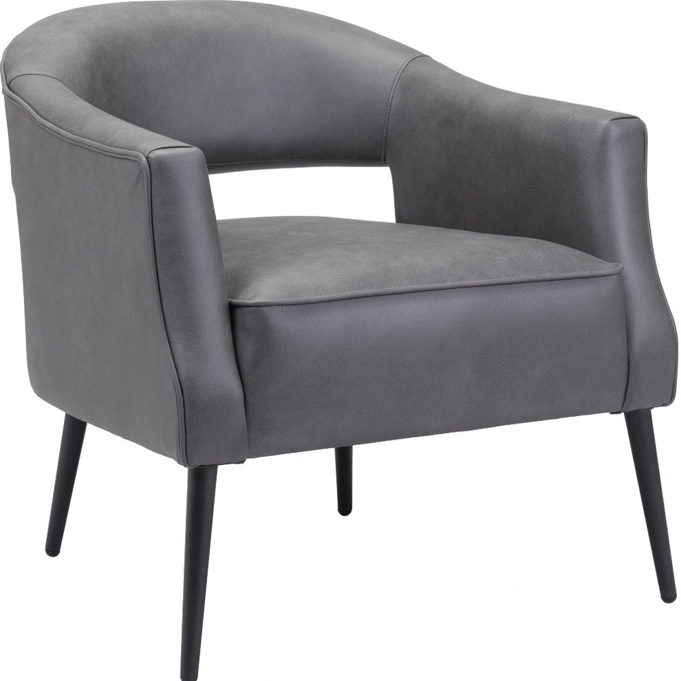 Gray And Gold Faux Leather And Upholstered Arm Chair By Homeroots | Accent Chairs | Modishstore - 8