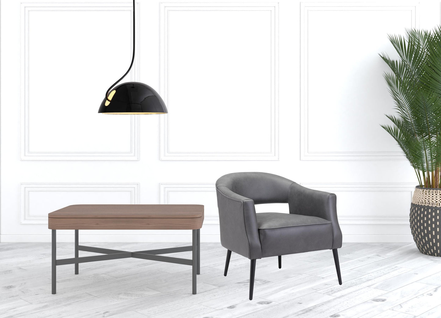 Gray And Gold Faux Leather And Upholstered Arm Chair By Homeroots | Accent Chairs | Modishstore - 1