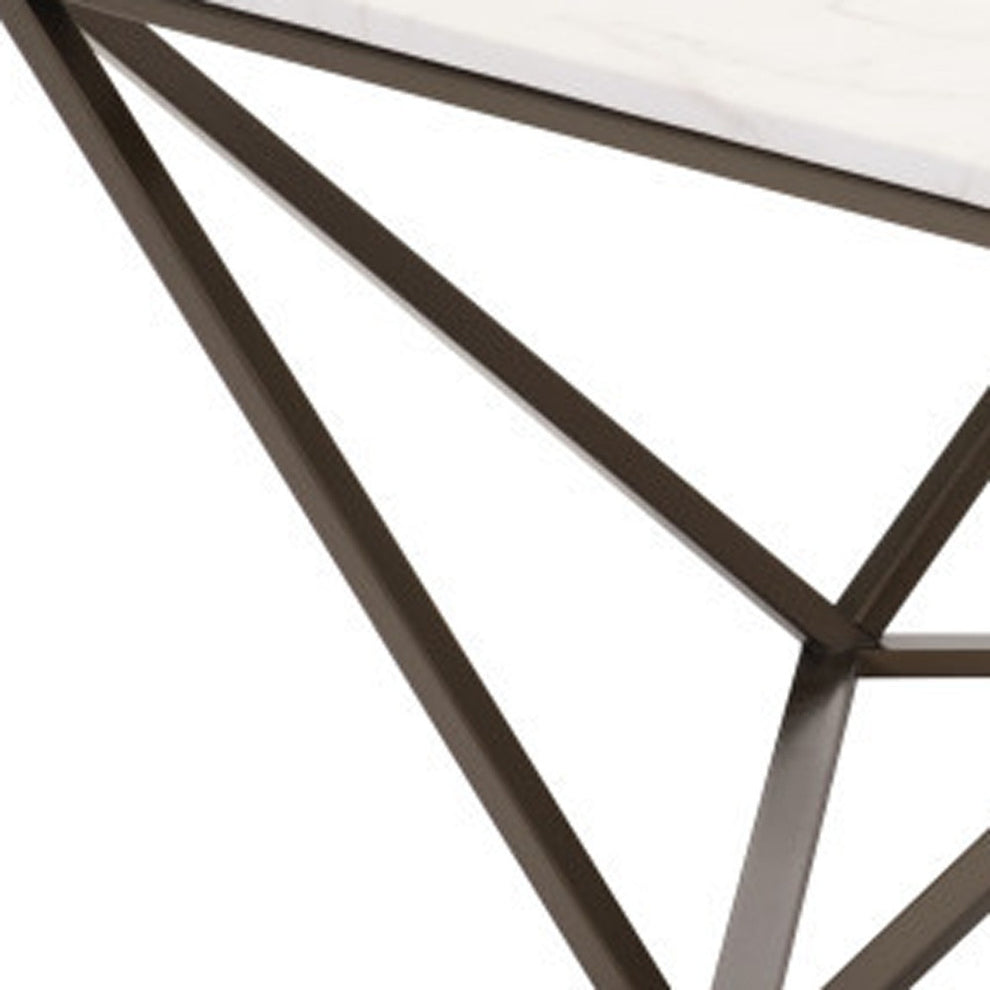 White and Antiqued Brass Faux Marble And Steel Square Abstract Coffee Table By Homeroots | Coffee Tables | Modishstore - 7