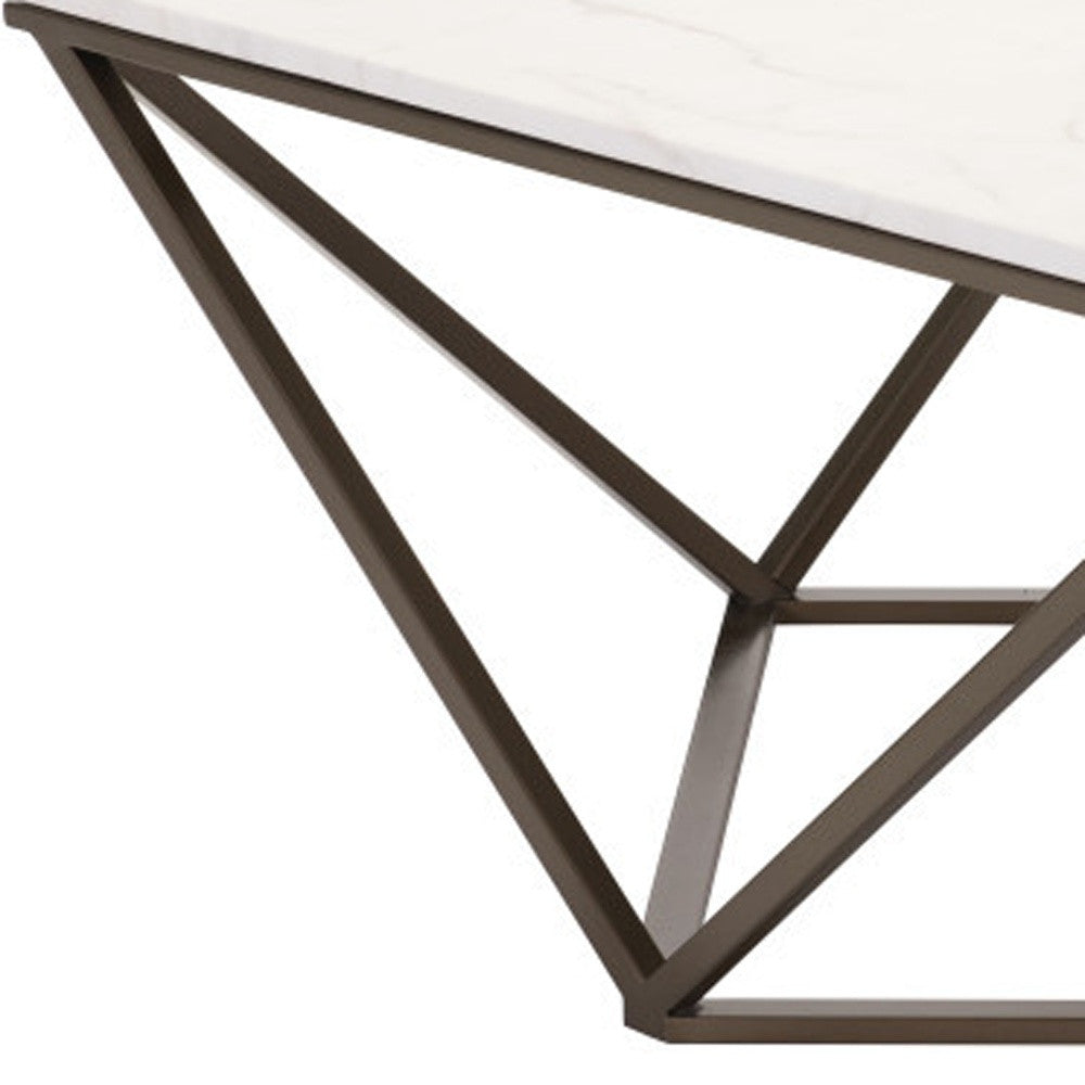 White and Antiqued Brass Faux Marble And Steel Square Abstract Coffee Table By Homeroots | Coffee Tables | Modishstore - 3
