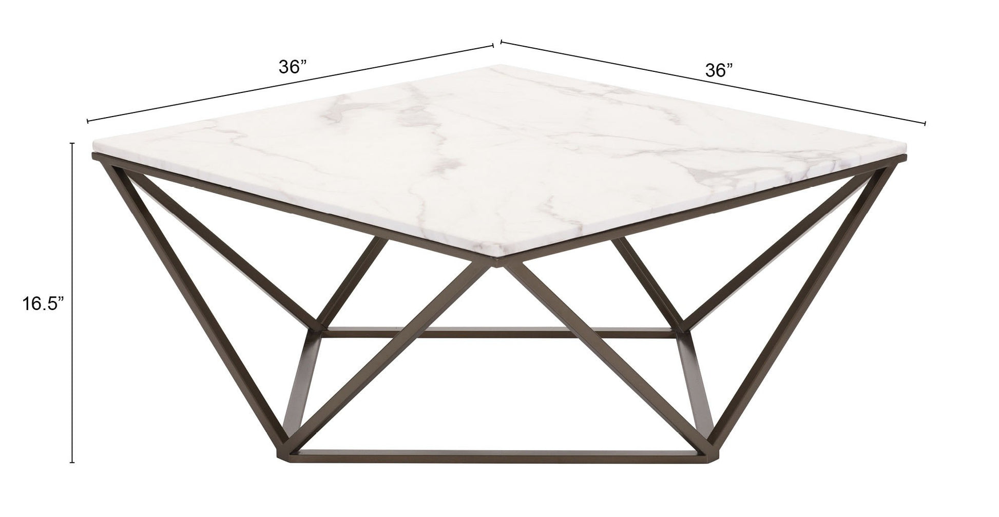 White and Antiqued Brass Faux Marble And Steel Square Abstract Coffee Table By Homeroots | Coffee Tables | Modishstore - 8