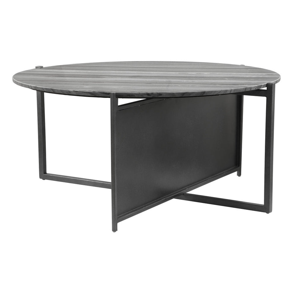 Gray and Black Faux Marble And Steel Round Coffee Table By Homeroots | Coffee Tables | Modishstore - 2