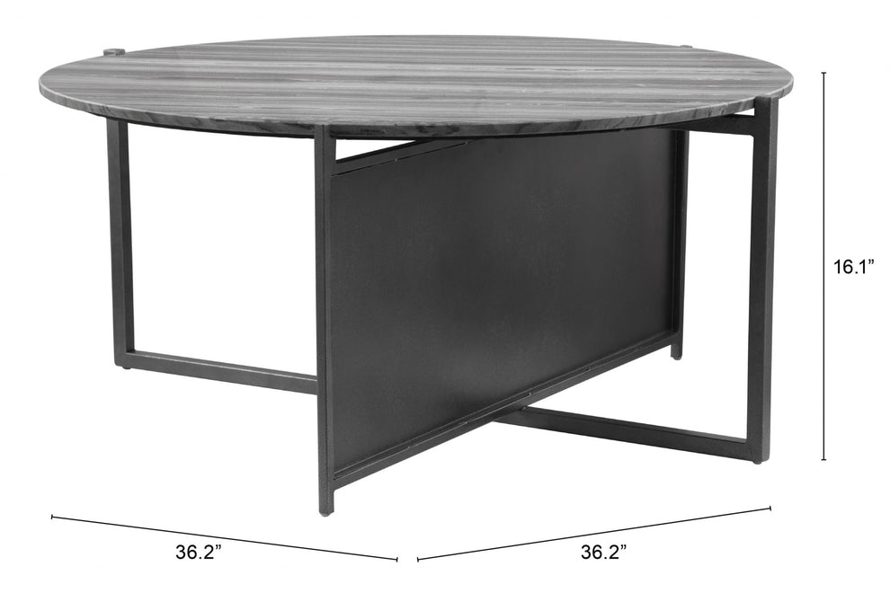 Gray and Black Faux Marble And Steel Round Coffee Table By Homeroots | Coffee Tables | Modishstore - 3